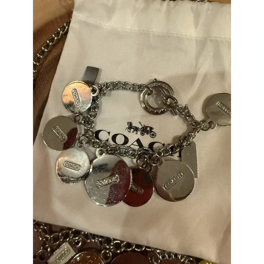 Vintage Y2K Coach Legacy stripe charm bracelet and matching necklace Enamel Rare